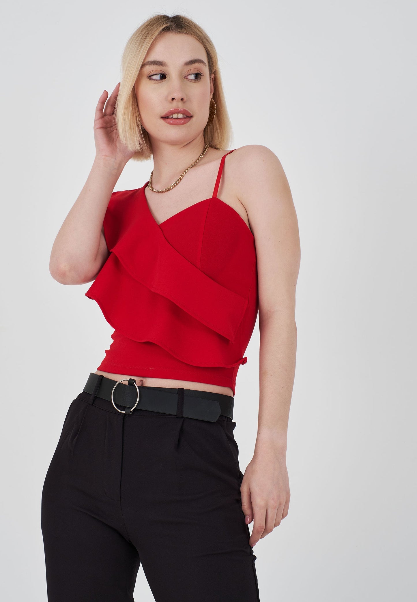 Women's Black One Shoulder Patterned Blouse