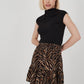 Sandy Fabric Blouse with Shirred Collar - Black