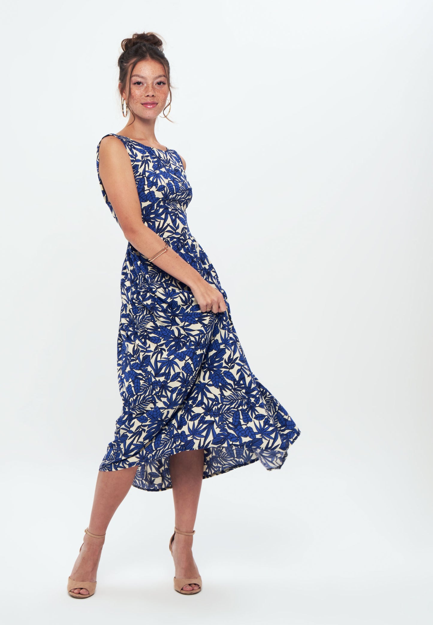 Printed Tie Back Long Dress - Day dress - navy blue