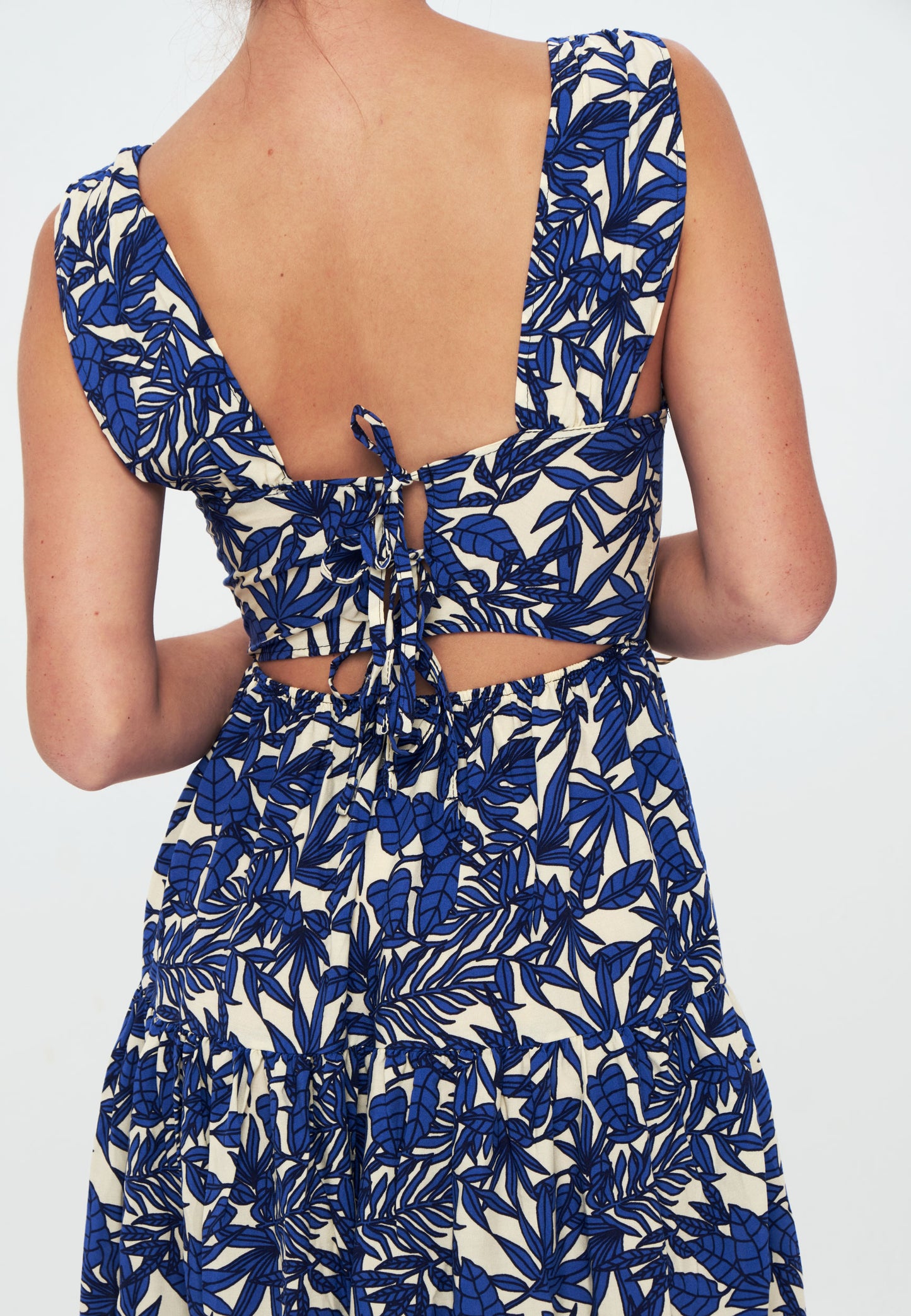 Printed Tie Back Long Dress - Day dress - navy blue