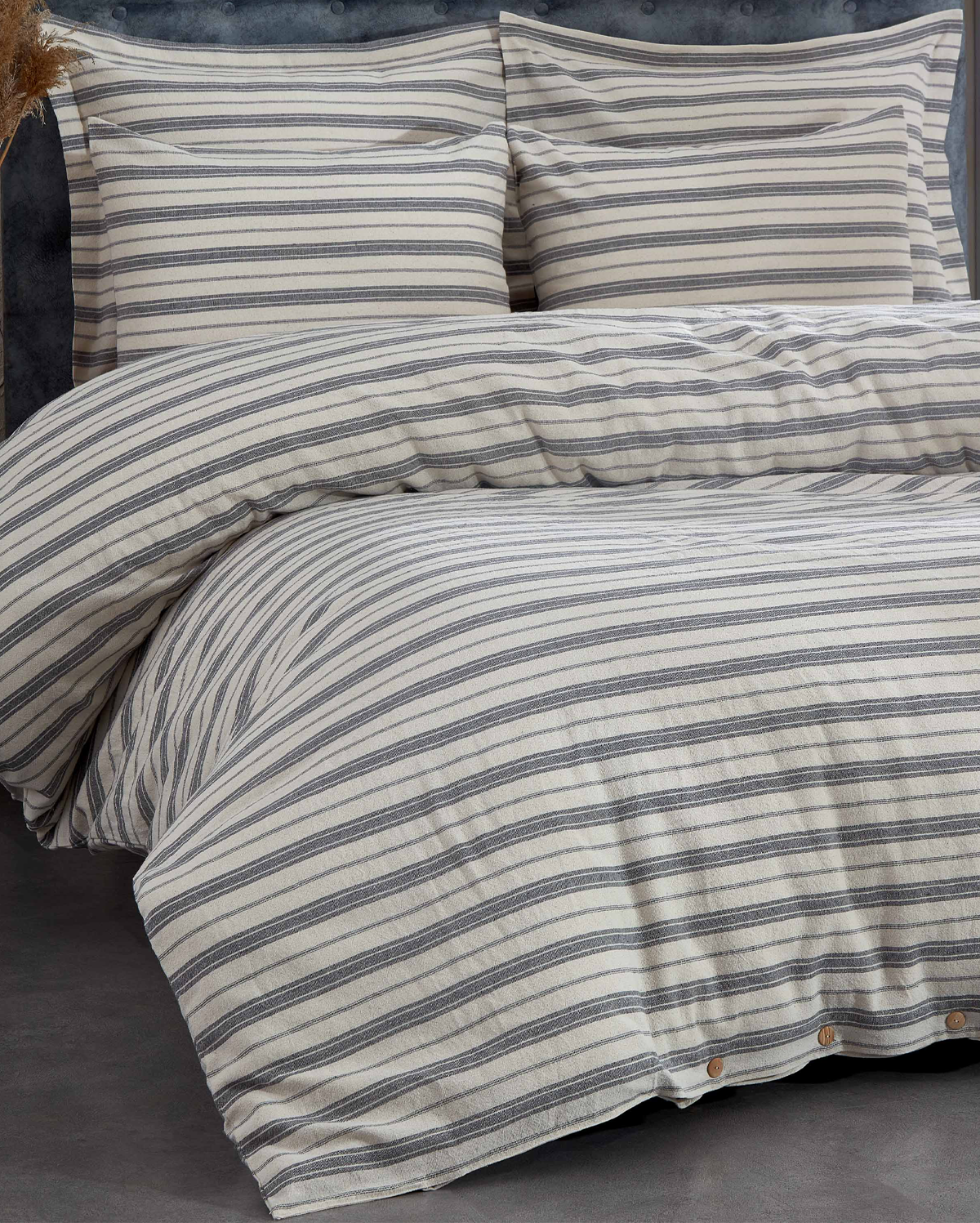 Linen Striped Duvet Cover Set - Grey