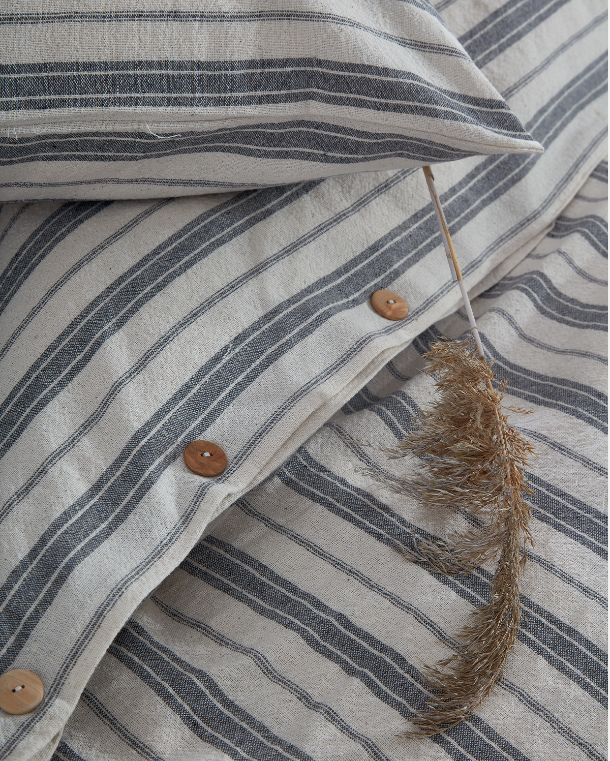 Linen Striped Duvet Cover Set - Grey