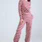 Cross Front Long Sleeve Striped Pyjama Set Red Grey