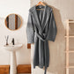 Hooded Washed Waffle Cotton Bathrobe - Grey - Ocoza