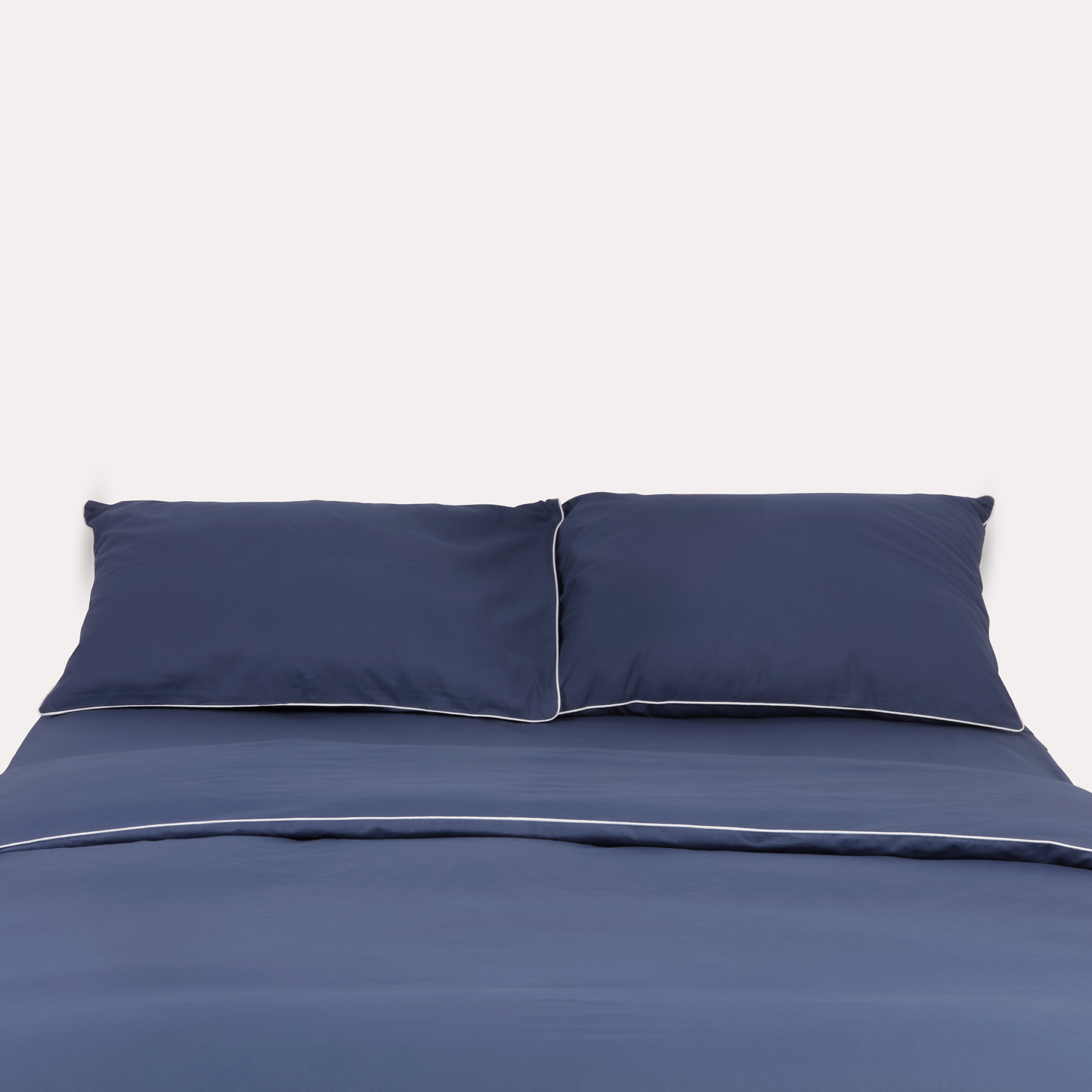 Classic Percale Pillowcase 2pcs- Navy Blue with White Pipe Edge