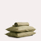 Sateen Stripe Flat Sheet Set - Oil Green - Ocoza