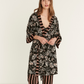 Flower Printed Pyjama Set with Dressing Gown - Black